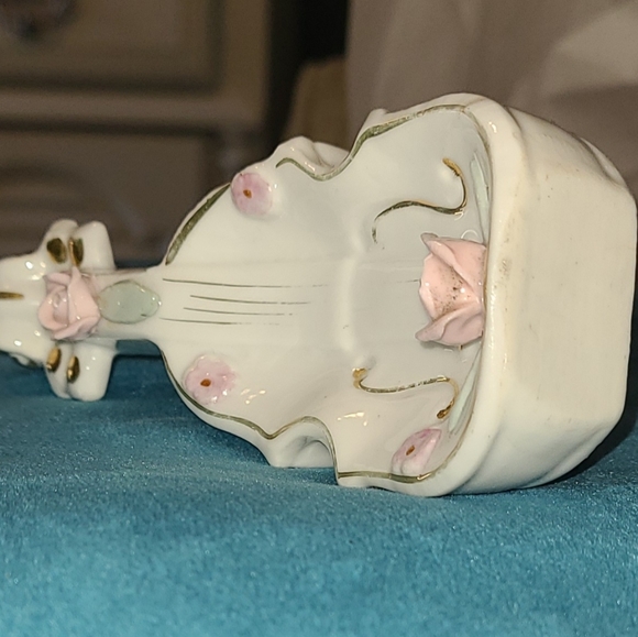 Vtg Mid Century Flowered Hand Painted Bone China Violin Trinket Dish - Picture 6 of 14